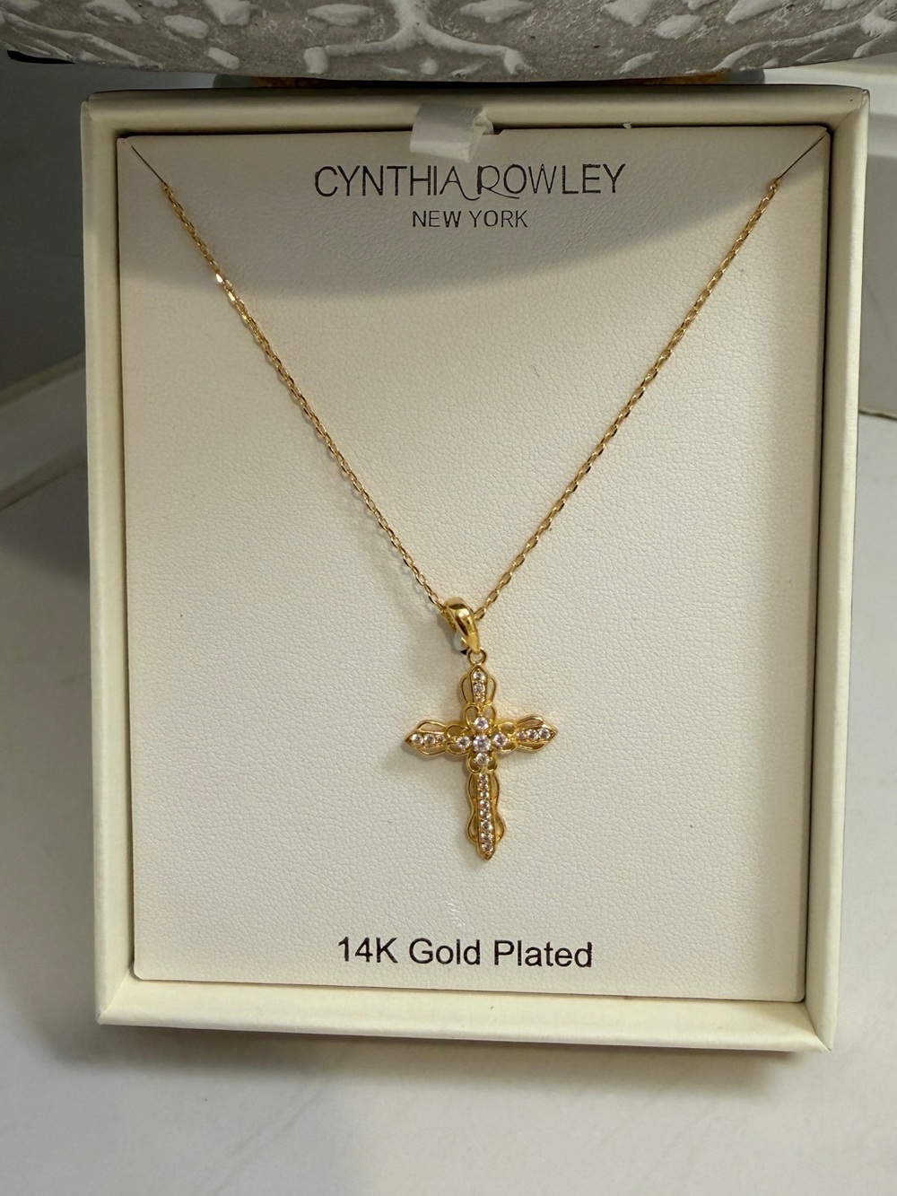 Cynthia Rowley Gold Cross Pendant Necklace with Crystal Accents